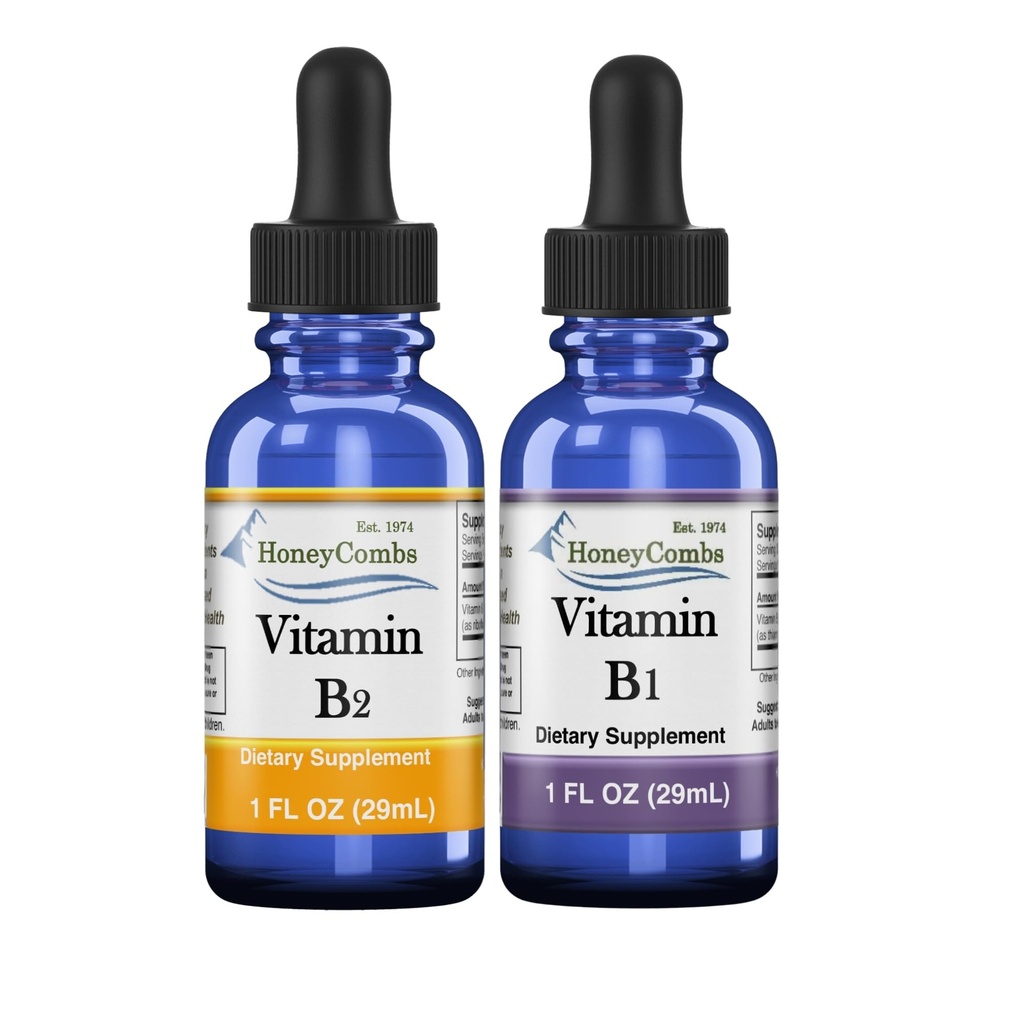 HoneyCombs HighPotency Vitamin B1 (Thiamine) & B2(Riboflavin) Drops — Vegan,非GMO,无酒精液体促进健康,消化,头发,皮肤和钉子