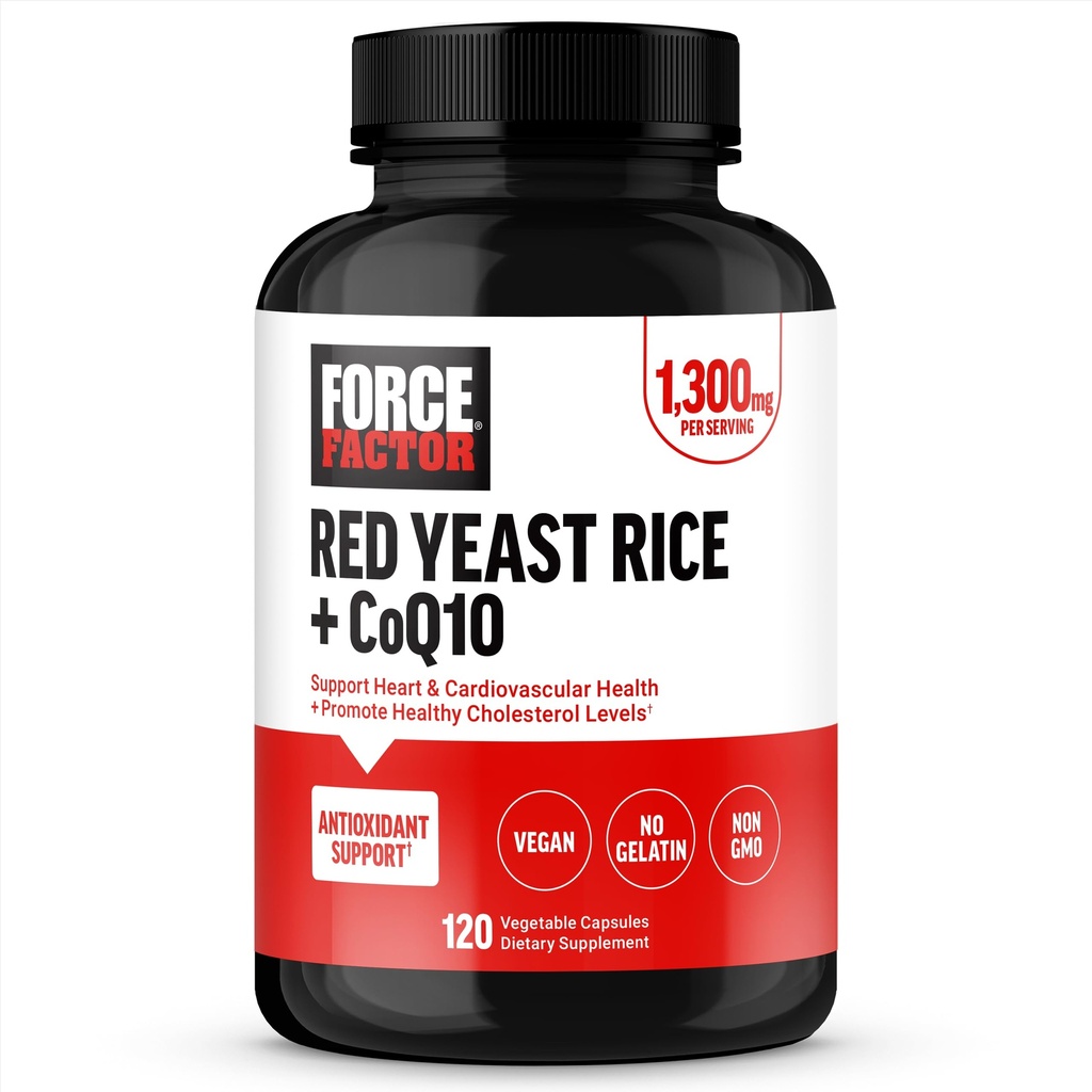 FORCE FACTOR 红酵母大米+CoQ10 抗氧化剂支持补充剂,非GMO, Vegan-Friendly, Premium Quality, 120 Capsules