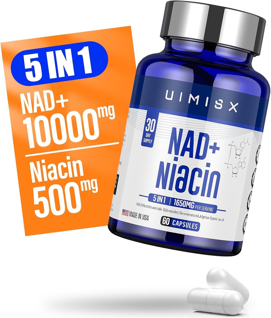 NAD+ Supplement 1000mg & Niacin(维生素B3) 500mg, Nad Plus 男女助推补编,Nicotinamide Riboside (NR) 支持抗衰老,能源,脑,肌肉,非GMO,Gluten-Free,74
