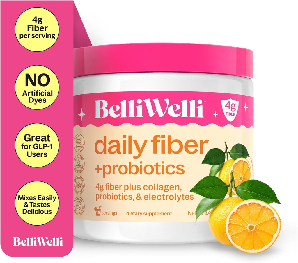 BelliWelli Fiber 女性和男性补充剂 — Premium Daily Fiber Powder from Organic Acacia 配有加成凝胶,电解质和亲生素 — no Bloat, Constiation & Gut 健康支持(Orange Yuzu)