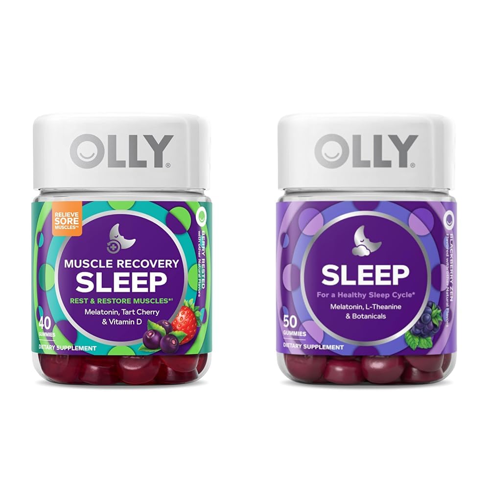 OLLY 肌肉复苏 睡眠 Gummys 与梅拉托宁,塔尔特樱桃,维生素D,40 伯爵睡眠 Gummy 与梅拉托宁,L-Theanine,Chamomile,50 伯爵