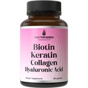 Biotin + Keratin + Marine Collagen + Hyaluronic Acid, 4-in-1 发芽生长维生素,配有 10000mcg 生素卡普尔, 毛发脱节的男女混合体