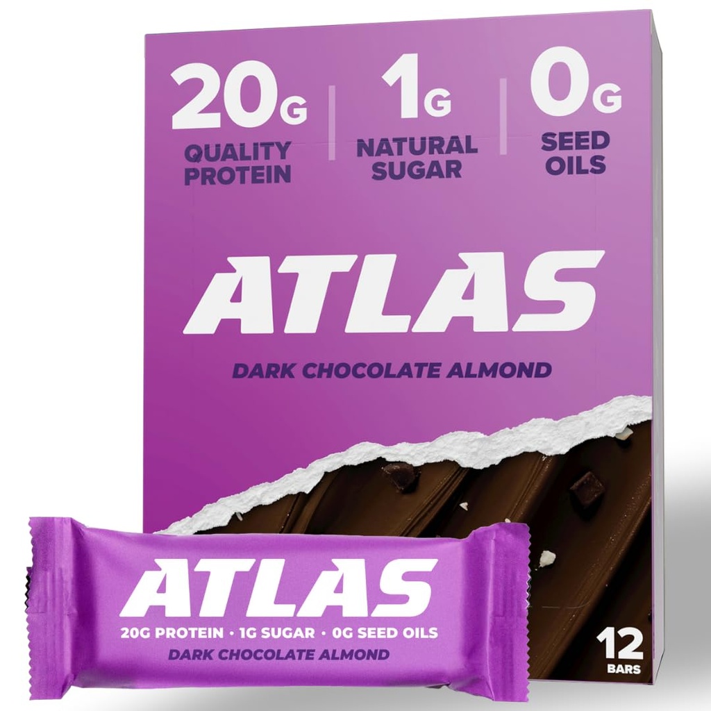 Atlas Bar – 20g 蛋白质,1g 糖,0g 种子油,0g 人工甜甜品(Dark Corpolates Almond, 12 Count)