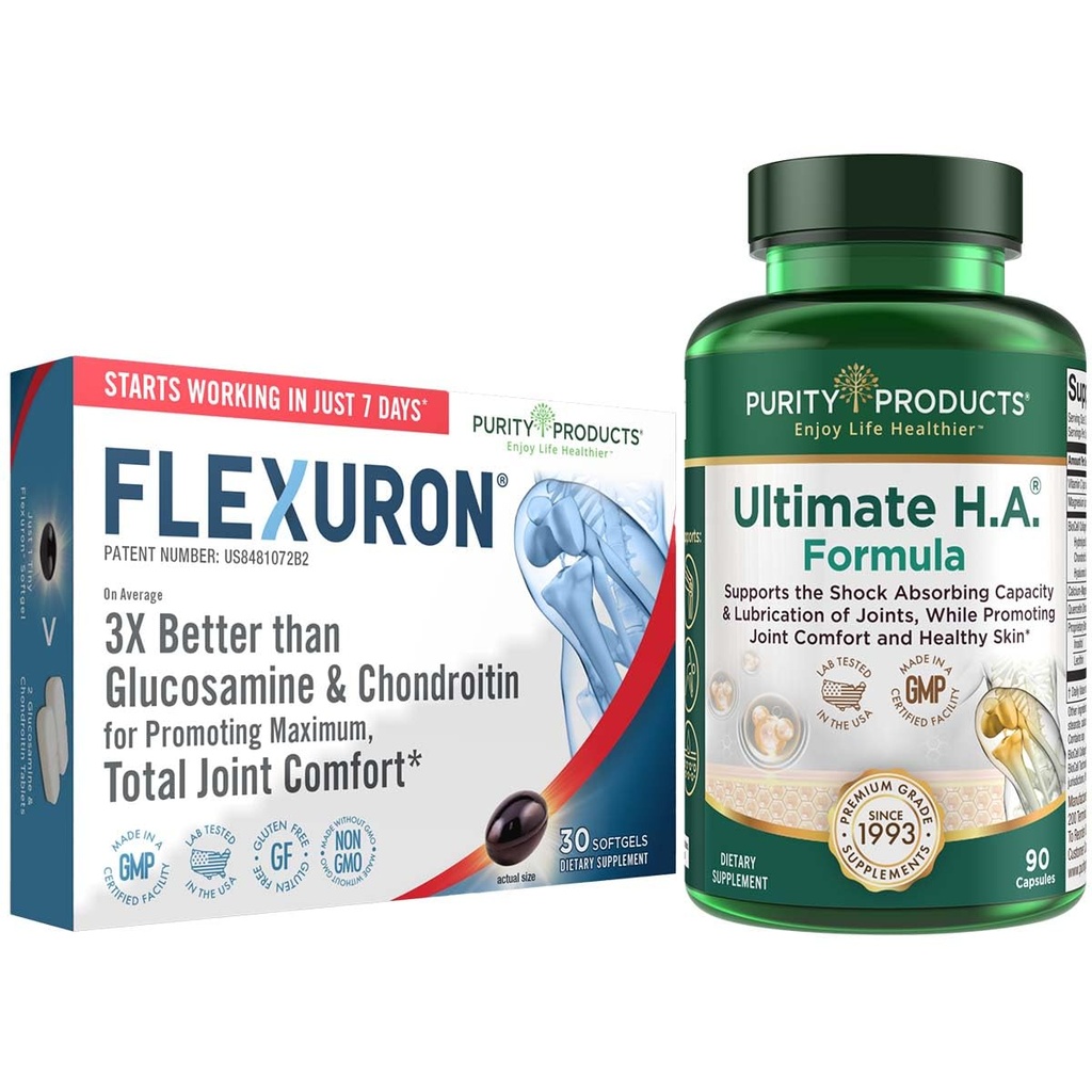 纯度产品 Flexuron 联合公式 + Ultimate HA Flexuron(Krill Oil,低分子重量 Hyaluronic Acid, Astaxanthin) - Ultimate H.A.(BioCell Collagen, Quercetin, Hyaluronic Acid + More)