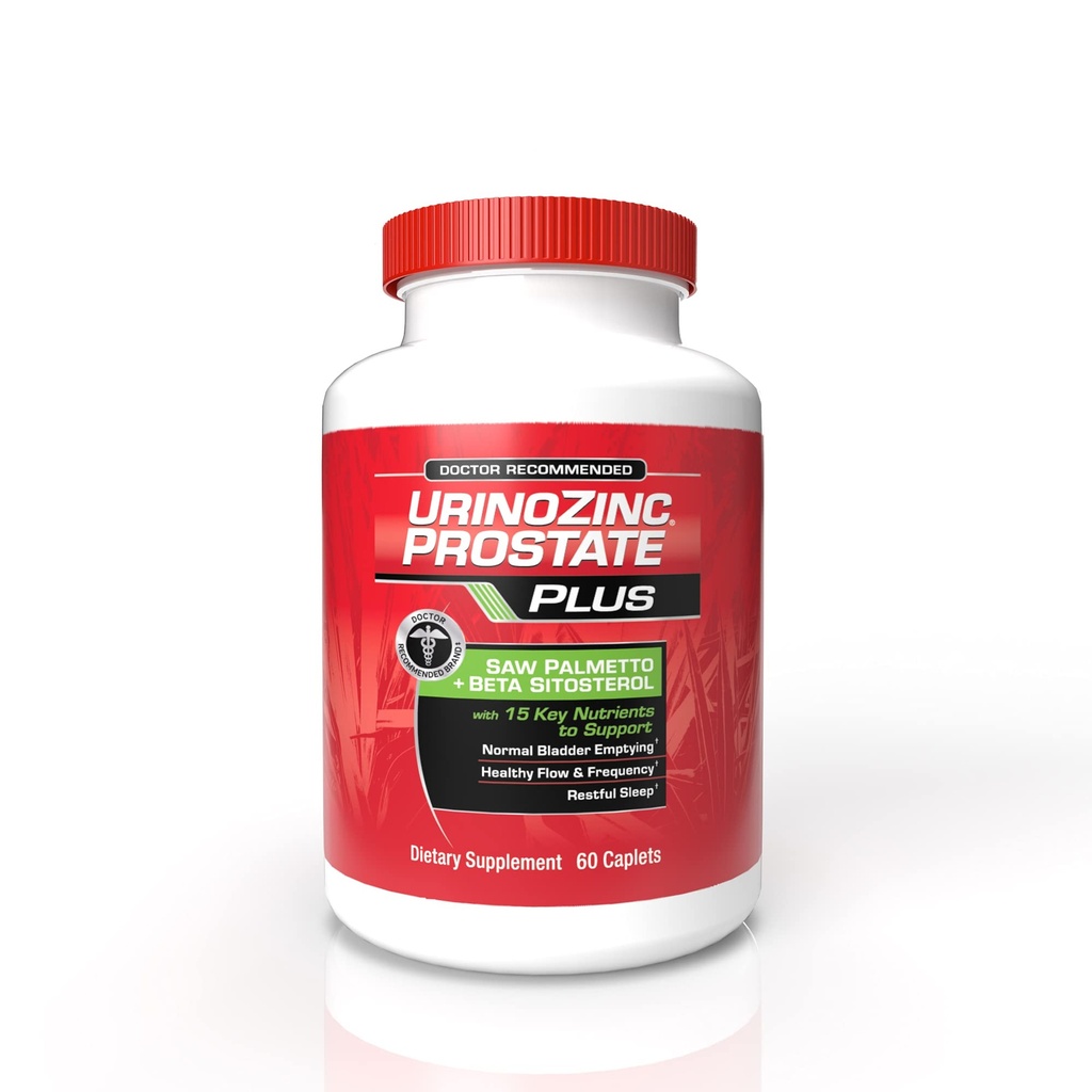 Urinozinc Prostate Plus, Saw Palmetto & Beta Sitosterol 男子补充剂,减少频繁的尿液化(1个月供应,60个伯爵)