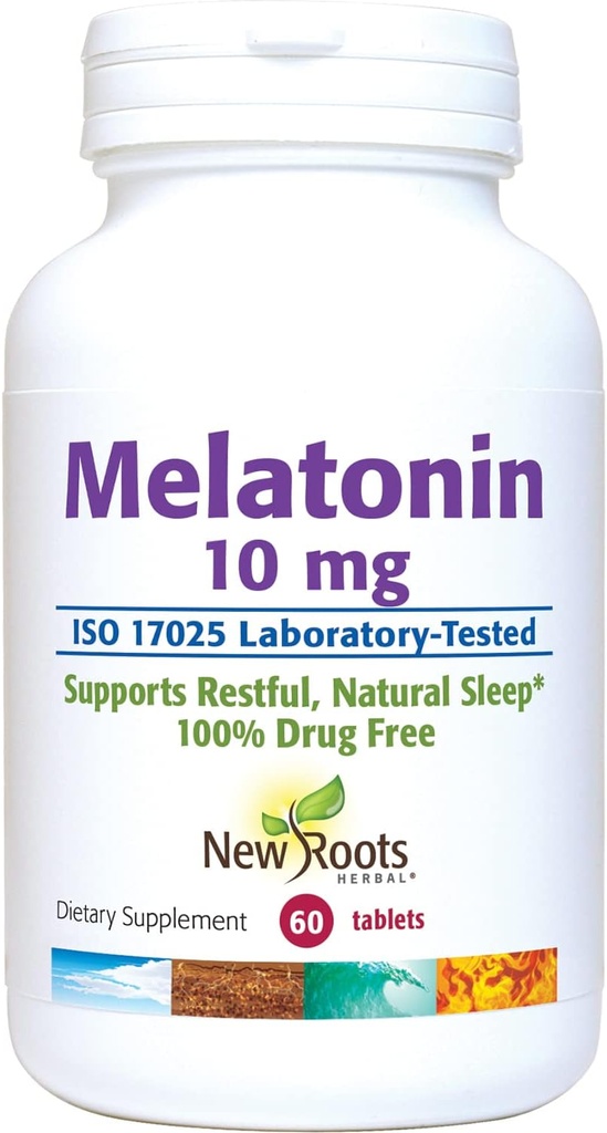 新ROOTS HERBAL睡眠补编 纯梅拉托宁 10 mg(60 片 - 3个月供应),无栖息物形成,自然睡眠援助,非GMO
