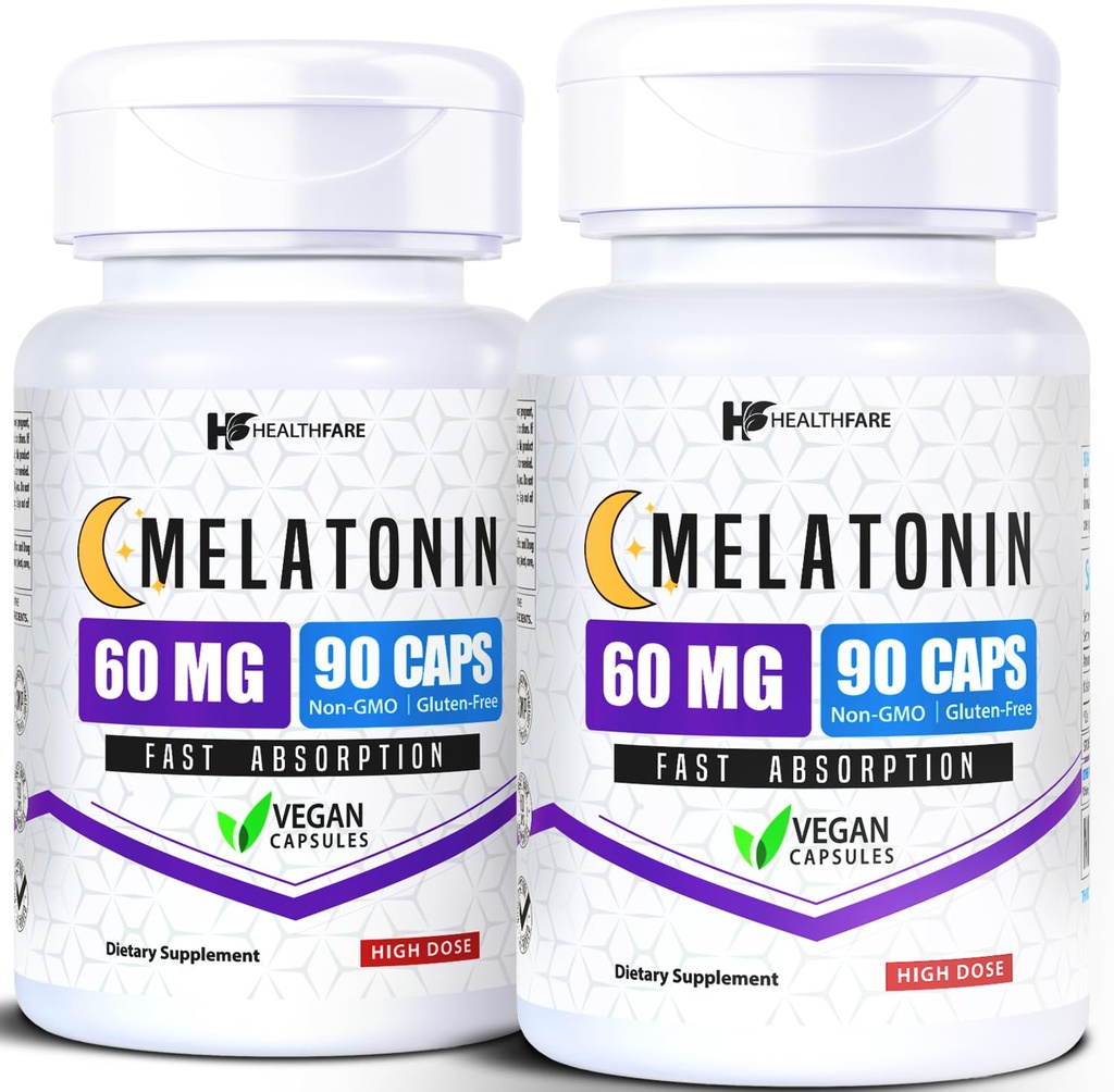 健康美拉图宁60mg – 包装2 → 90 Veg Capsules Each – high-Strength Formules – 蔬菜,Non-GMO,Gluten-Free – 产于美国