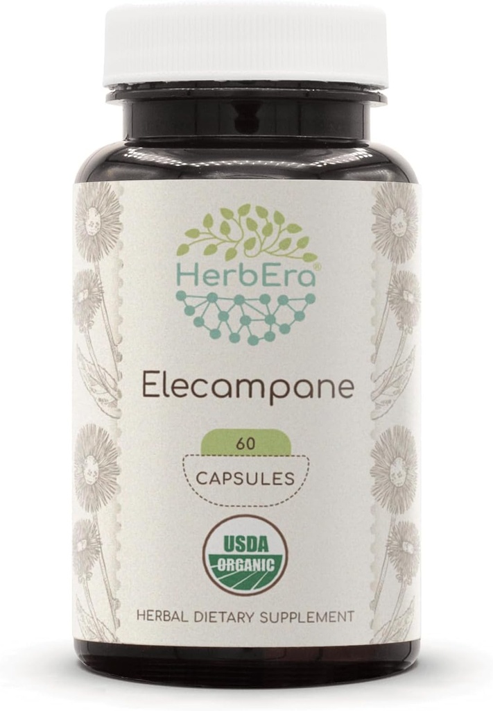 HerbEra Elecampane USDA 有机60 Capsules → 天然草药补充 → 认证有机植物卡普尔和有机 Elecampane (Inula Helenium) 干根(60 Capsules)