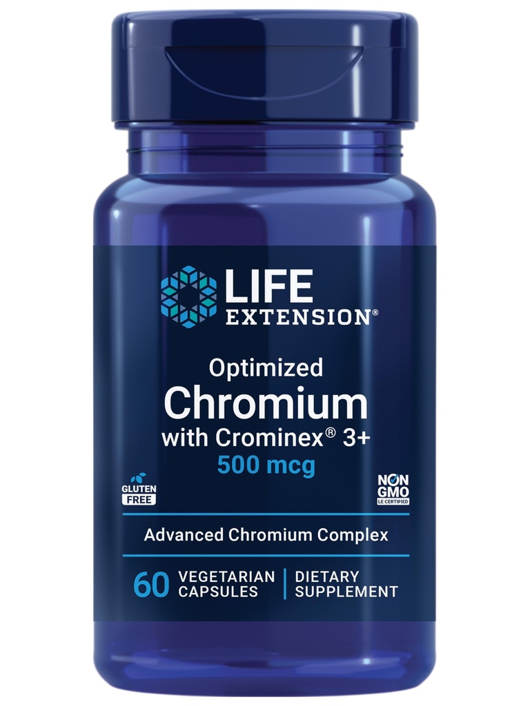 生命延长优化铬与Crominex 3+500 mcg,代谢体健康,健康平衡,蔬菜,Gluten Free,N-GMO,500 mcg,60 蔬菜卡普尔