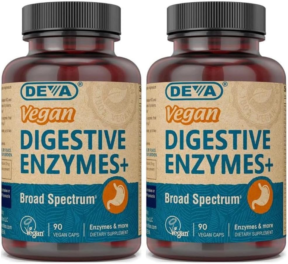 Deva Vegan Vitamins 消化酶 Plus 补充 - A Unique blend of Ezymes & Herbs - 90 Capsules (Pack of 2) 套件 May Vary