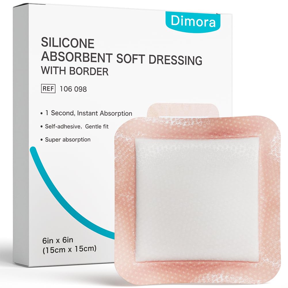 Dimora Silicone 超级吸附剂伤痕穿戴 - 带有超吸附剂聚变体的温柔粘附带,Heavy Exudate 伤痕护理 6"X 6" 10 Packs