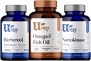 Utzy Naturals Berbercol + 500 mg Citrus Bergamot (as Bergamonte) & Berberine, Nattokinase + 100 mg + Omega 3 鱼油