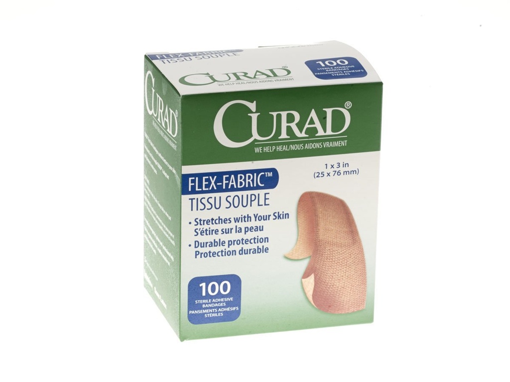 CURAD Flex-Fabric 粘着带, 1"宽, 3"长度, 100包