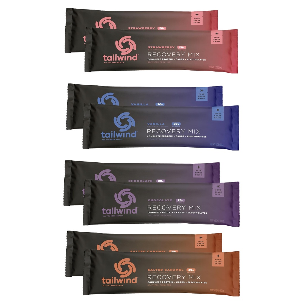 尾风营养 Grab-and-Go Recovery Mix, 20g 完整蛋白质,单服务类, 2 巧克力, 2 香草, 2 草莓, 2 咸味焦糖 Flavors, 8-Pack 运动恢复棒包装