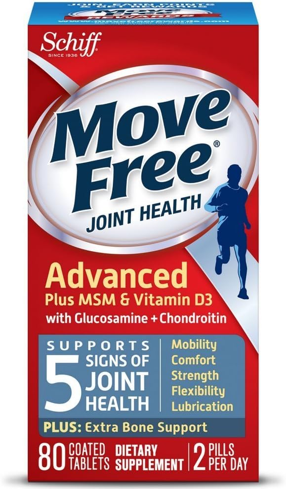 移动 Free Advanced Plus MSM和维生素D3,80片药片——与Glucosamine和Chondroitin的联合健康补充剂(包2)