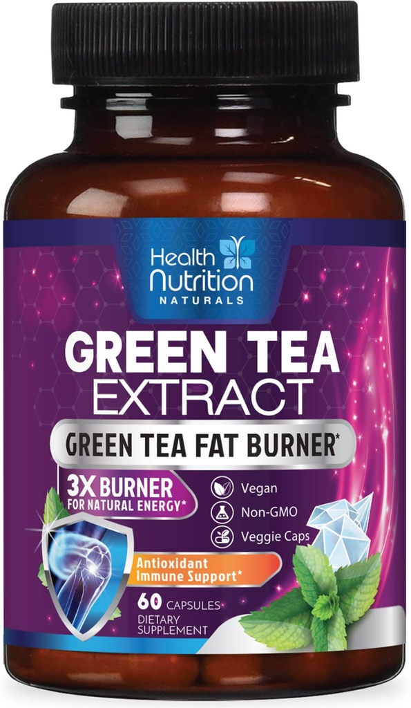 绿色茶叶提取卡普尔-标准化45% EGCG和98% 多酚-3X强绿色茶叶天然能源,配有心脏和抗氧化剂健康支持的草药补充剂,美国瓶装60卡普尔