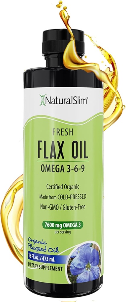 NaturalSlim Flaxseed Oil Liquid Fresh Flax Flax Organical Cold pressed & High in Omega 3 6 9 Fatty Acid Flax种子 健康细胞,毛发,皮肤, & Nails - Fresh Taste 16 f. Oz. (原始内容存档于2018-09).