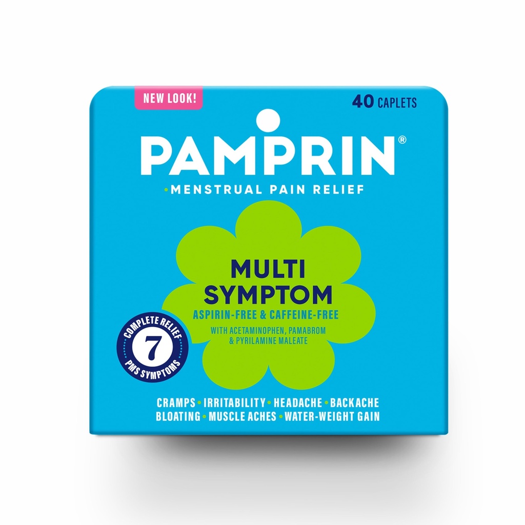 Pamprin 多连体公式,带有Acetaminophen、月经期症状,包括Cramps、Pain、Bloating和Iritiable 40卡片
