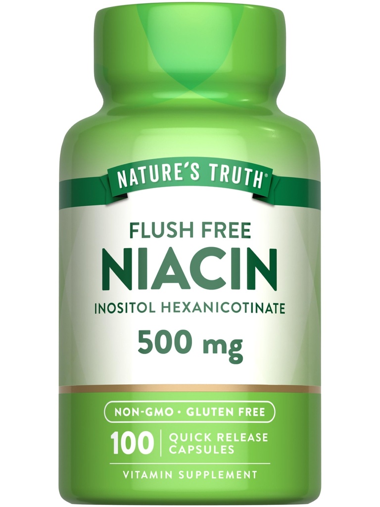 大自然的真理 Flush Free Niacin | 500mg | 100 Capsules | Non-GMO & Gluten 免费补编