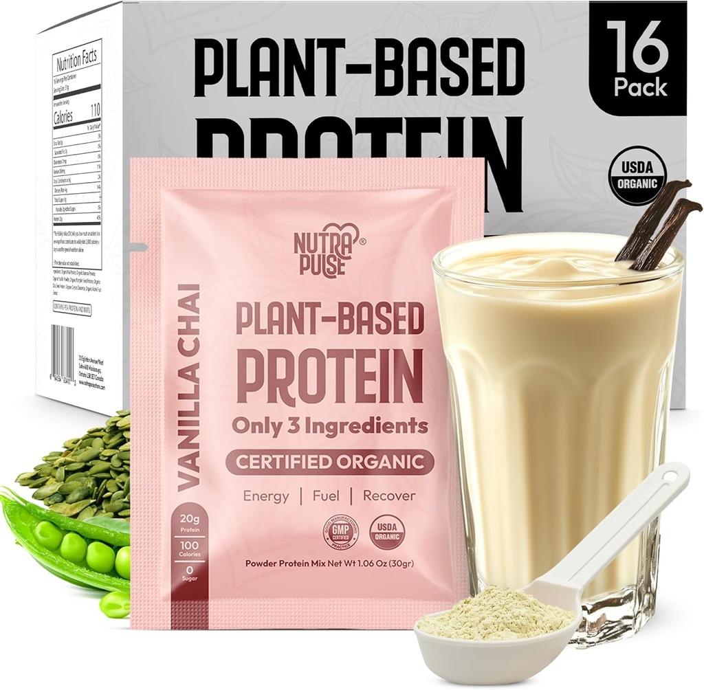 香草柴维根蛋白粉样品包 – 20g 有机植物基蛋白 – NutraPulse – Gluten-Free, Soy-Free, Non-GMO – 清洁和易于文摘 – 平滑友好 – 16 单服务