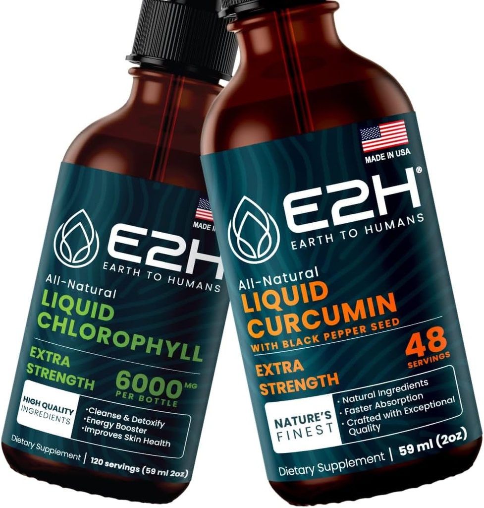 E2H:液态氯化石素和液态涡轮素 | Vegan,非GMO - 2 Fl Oz Each (共4 Fl Oz) - Bundle