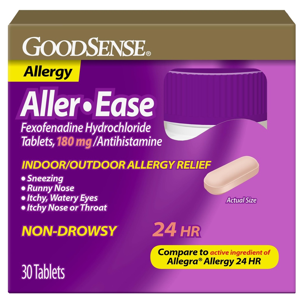 GoodSense Aller-Ease - Fexofenadine Hydrople 180 mg 片剂 - 室内和室外救济24 Hour过敏药,30 Counter
