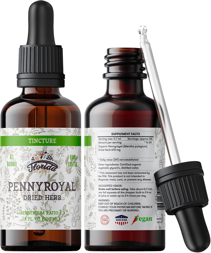 Pennyroyal Tincture,有机Pennyroyal 提取物(Mentha pulegium) 干草,冷椒有机蔬菜中的非GMO 2 oz, 670 mg