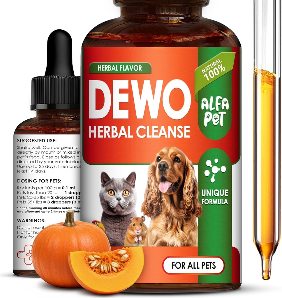 Cat & Dog Herbal Broad Spectrum Cleaningser – Liquid cleanse for Puppy & Kitten – 消化支持和宠物营养更好的吸收 – Wormwood,南瓜种子和胡萝卜在组成中 – 2 Oz