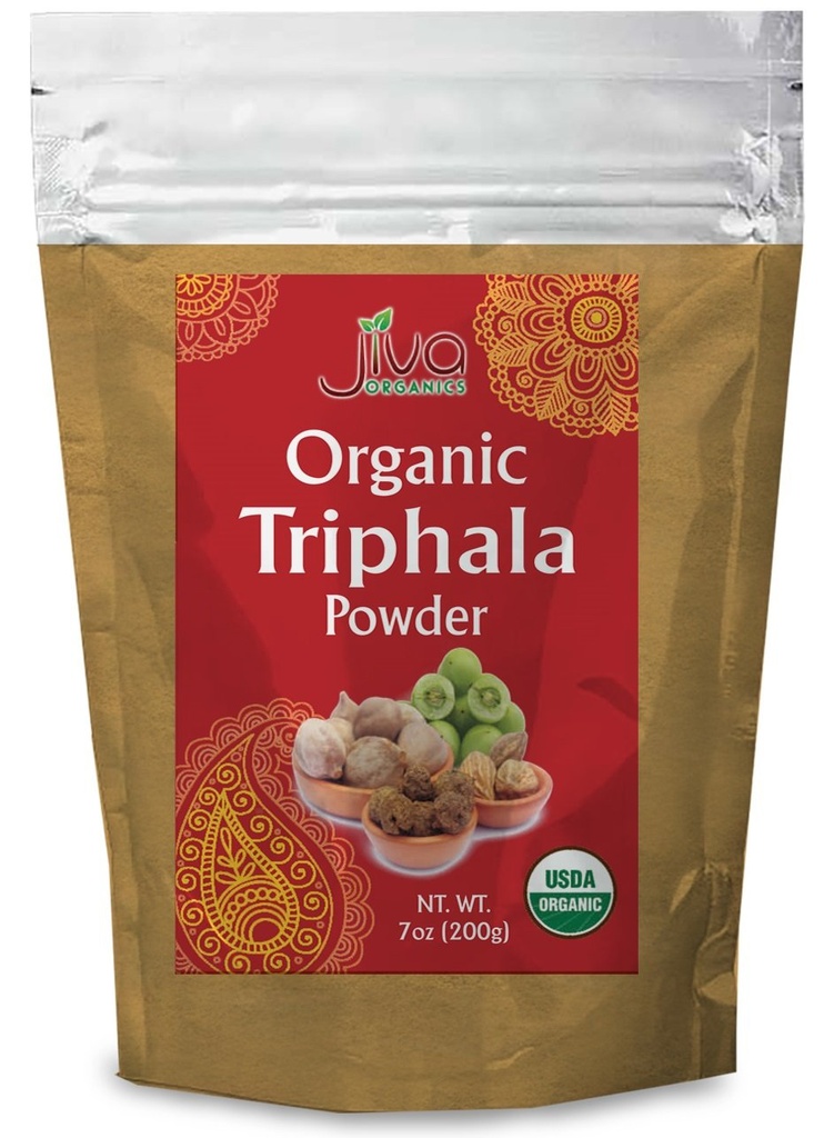 Jiva有机Triphala粉7 Ounce Bag - 地面Amla、Bhibitaki和Haritaki水果混合,100%天然和非GMO