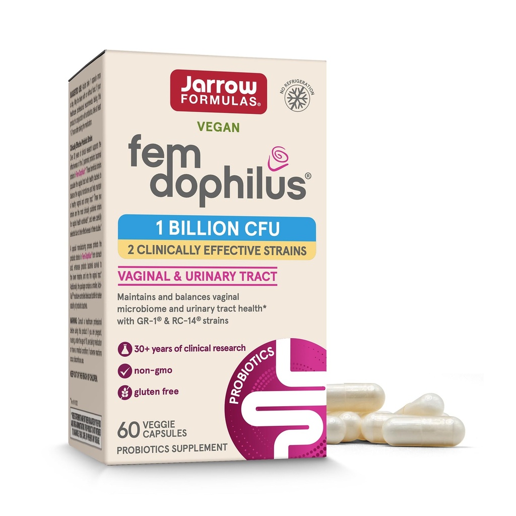 Jarrow Formats Fem-Dophilus 阴道避孕药 1亿CFU 带有2个科学包的草原,阴道和尿道避孕药支持的饮食补充,60 Capsules,60天供应,大陆架稳定避孕药