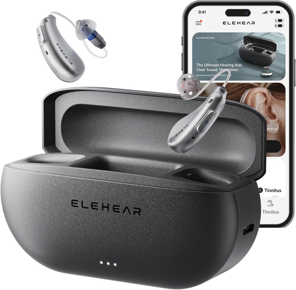 ELEHEAR-Beyond OTC 听力辅助器、AI Powered语音增强和Tinnitus Masking、高级音质质量、通过蓝牙5.3与iOS或Android设备连接,供老年人和成年人使用