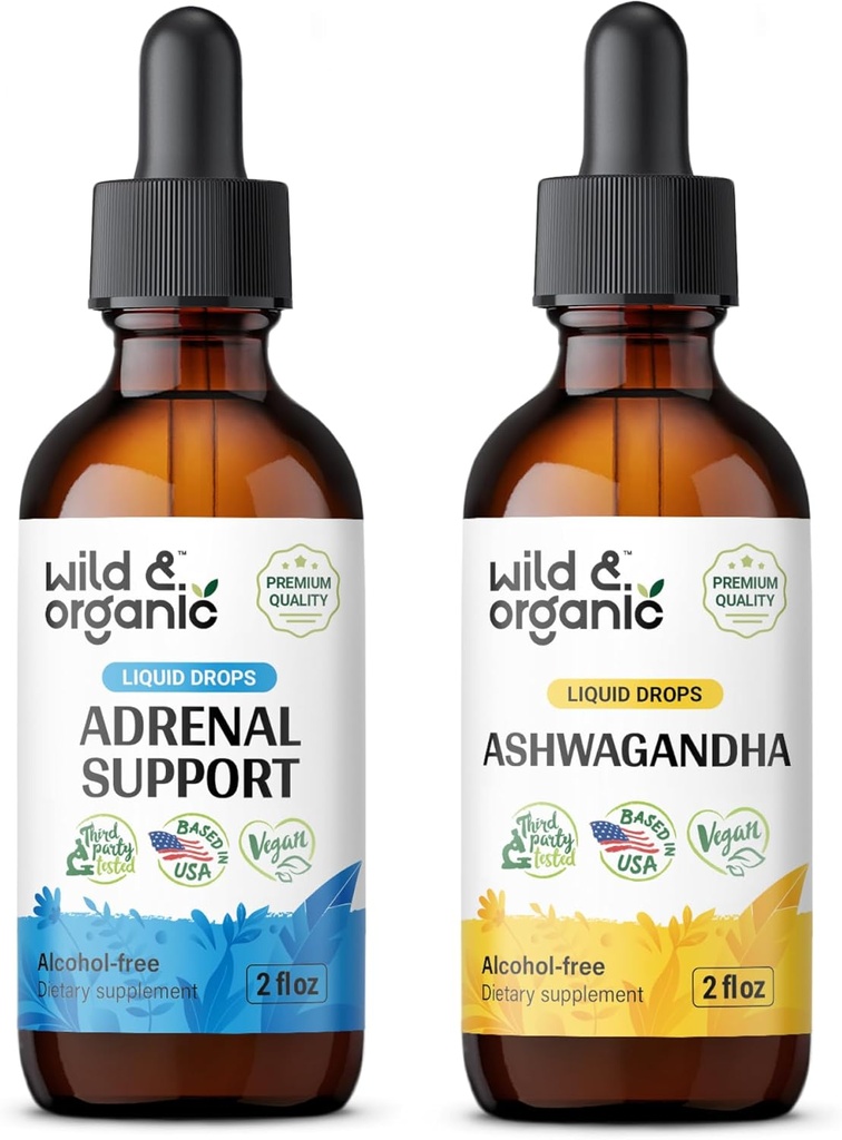 野生与有机肾上腺支持 Tincture 2 fl oz & Ashwagandha Tincture 2 fl oz