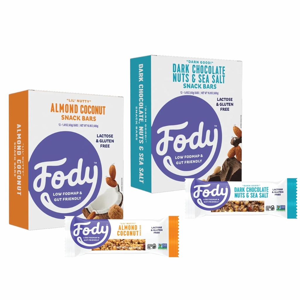 Foody Foods Snack Bars Variety Pack, 1.41 Oz (Pack of 24), Almond Coconut & Dark Cocolicats Nuts & Sea Salt, 蛋白棒, 低FODMAP, Gut & IBS Friendly, Vegan, 乳糖自由,非GMO, Gluten Free