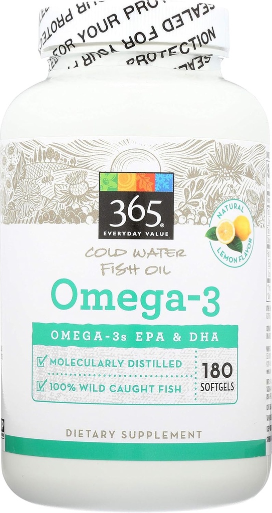 365 由全食品市场,Omega-3柠檬,180 Counter
