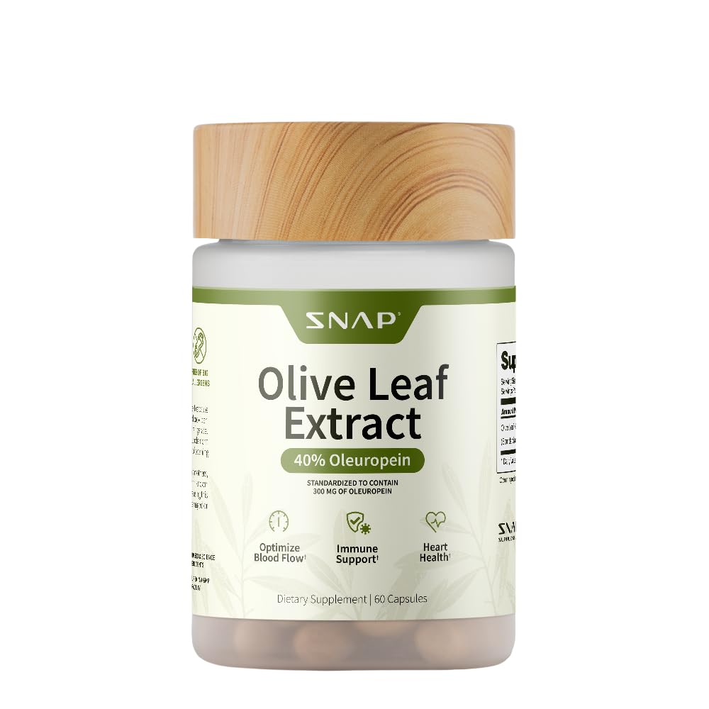 Snap 补充 橄榄叶 提取 capsules - 超强 40% Oleuropein 用于血液流支持, 改善消化, 抗氧化剂助推, 改善大脑功能 (60 Capsules)