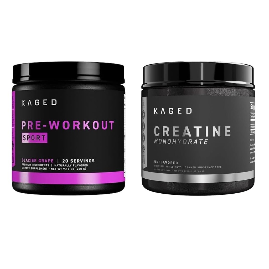 Kaged Pre Sport Pre Workingout Power Grape 奶油酸单水合物微水合物包,能量和肌肉恢复补充包,20 service pre-workout + 100 services Creatin