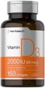 Horbaach Vitamin D3 2000IU Softgels | 150 伯爵 | 50 mcg Cholecalciferol | 非GMO & Gluten 免费补编