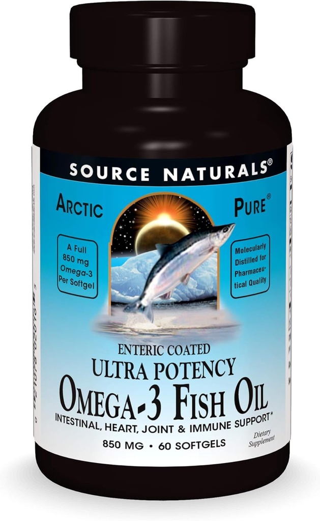 来源 北极自然 Pure Omega-3 鱼油 850mg 超有可能 EPA + DHA 用于心脏,联合,大脑和免疫健康 - 用于敏感胃的内饰 - 60软胶