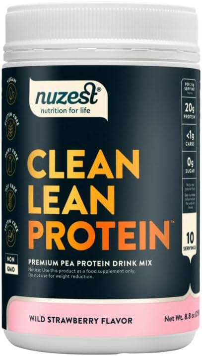 Nuzest - Vegan Pea蛋白粉 - Clean Lean蛋白, Premium 植物基蛋白粉,乳制品自由,Gluten Free, GMO Free, 蛋白质摇摆,野草莓, 10种服务, 8.8 oz