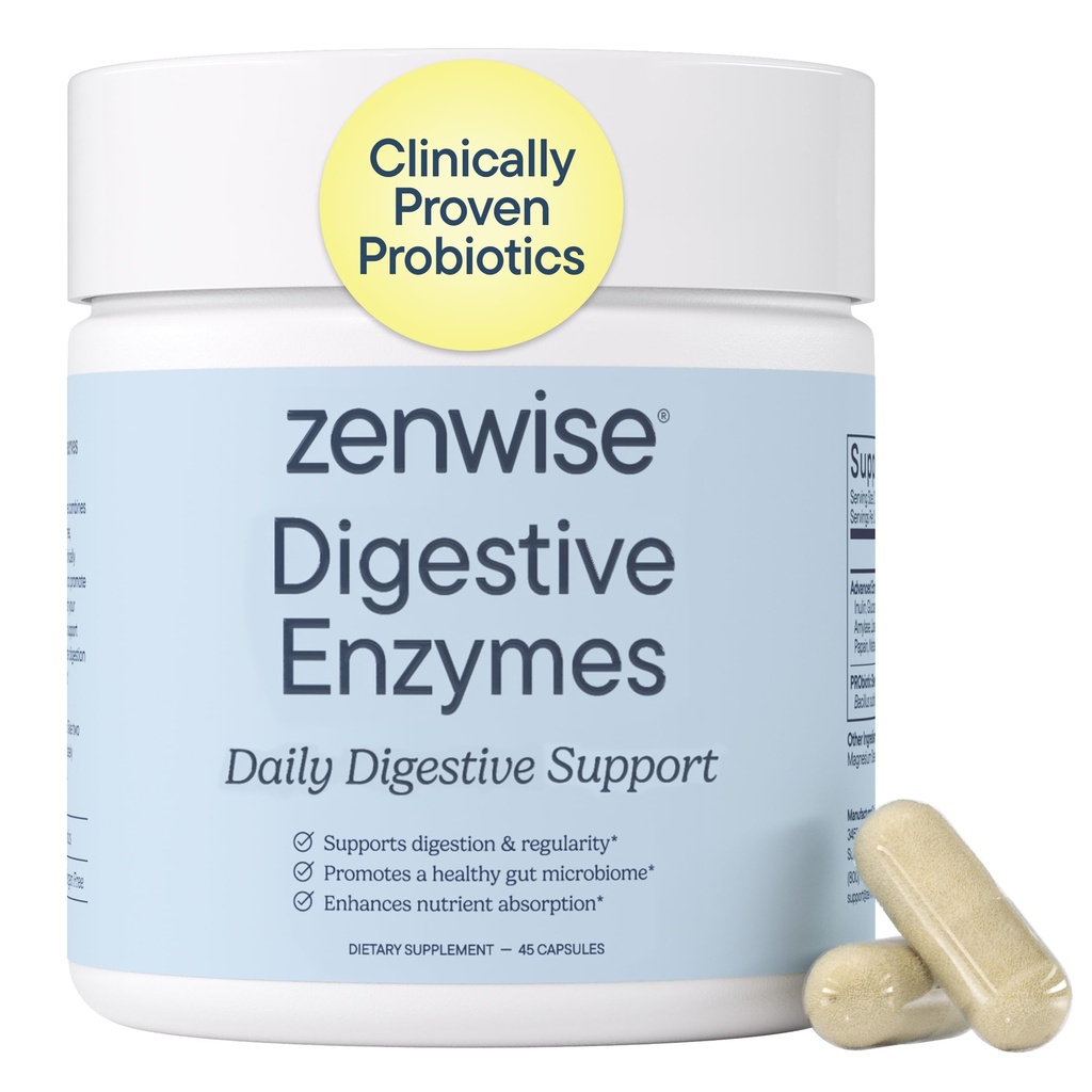 Zenwise健康消化酶促进Gut健康与Bloating Relief - 多酶消化酶与Probiotics,Bromelain & Papaya 消化健康支持 - 男女 - 45 Counter