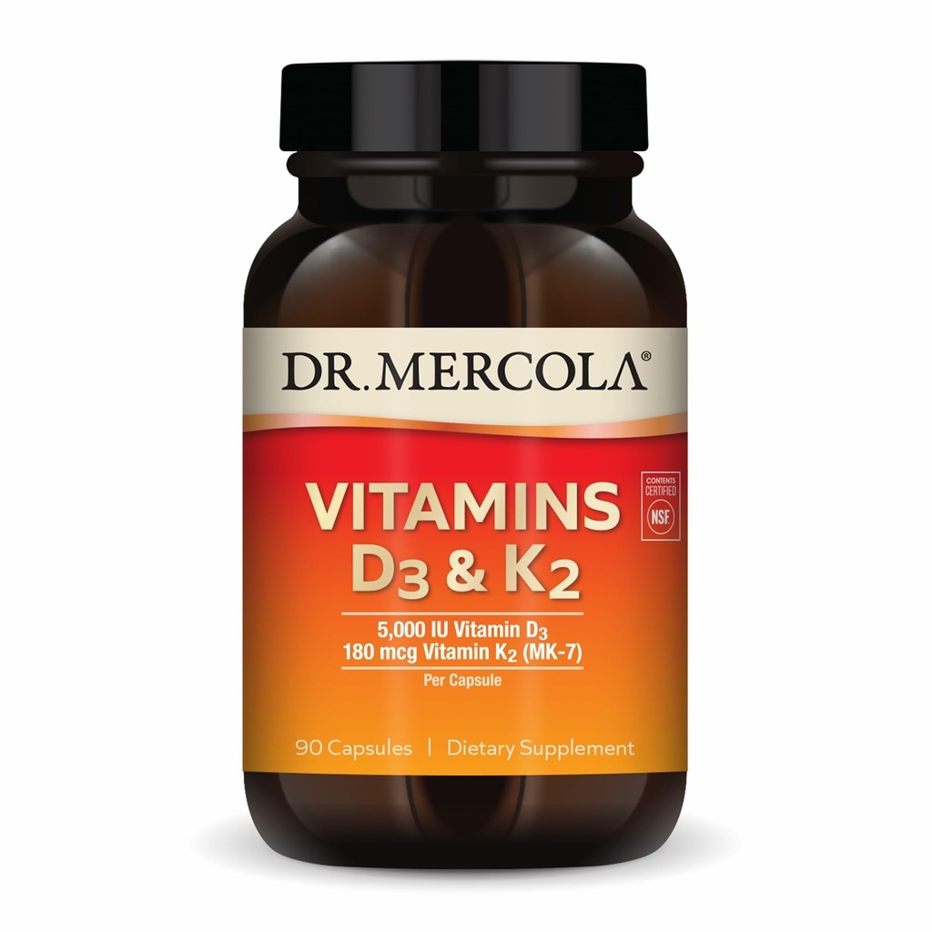Mercola Vitamins博士 D3 & K2 饮食补充,90种服务(90种卡普勒),支持心脏健康,免疫支持,非转基因生物,无豆,无葡萄糖