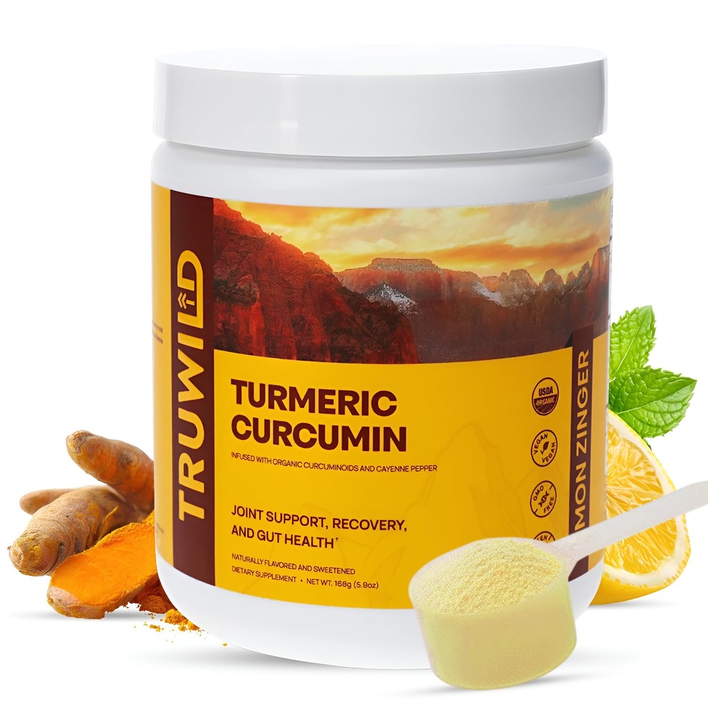 TruWild Vegan Turmeric Curcumin 饮料 混合粉 有机Curcuminoids 黑辣椒 姜 支持健康与联合健康,全美国天然制造,20种