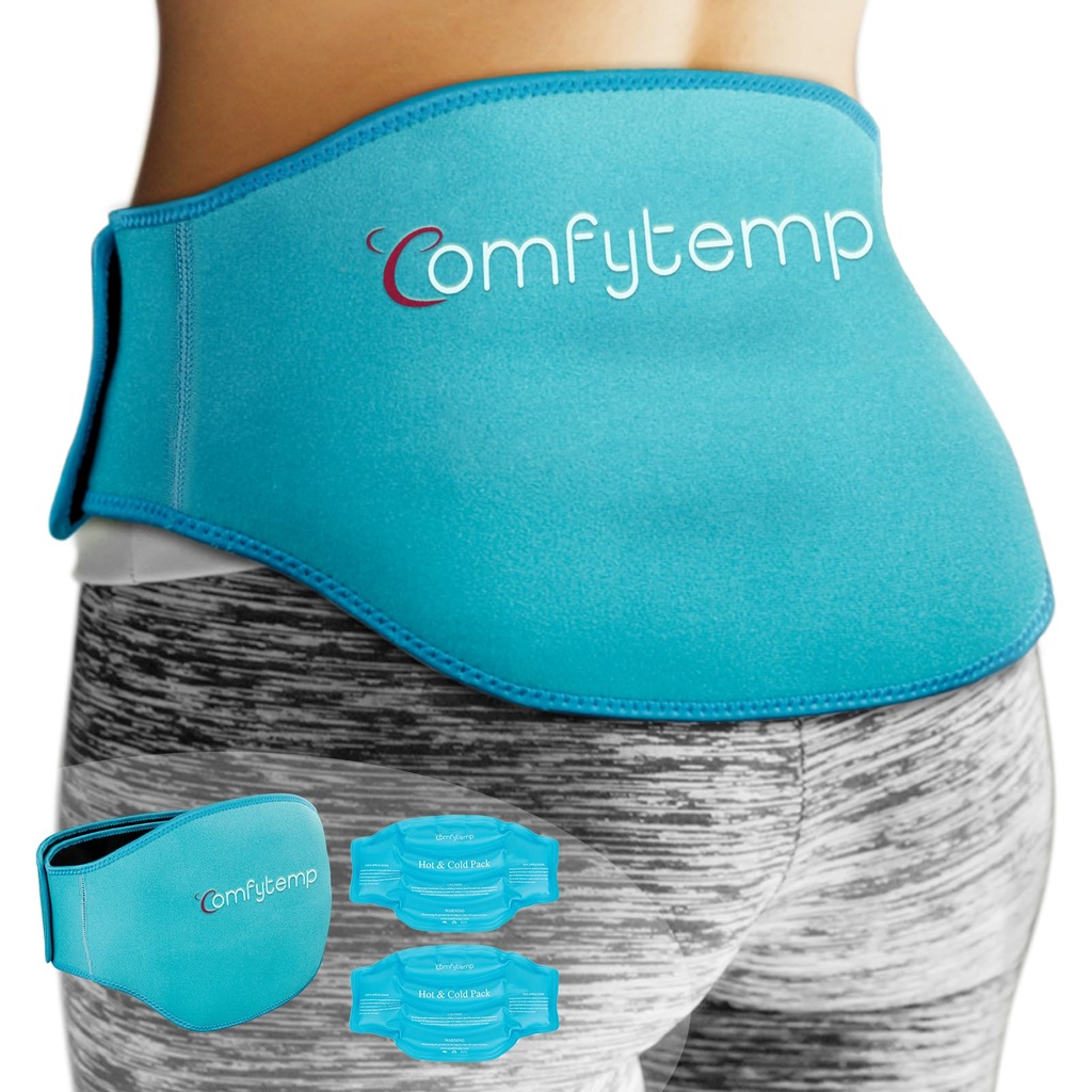 Comfytemp Ice Pack for Back Pain Relief, 2 Packs, FSA 合格, 可重复使用的 Gel 下回包装 Ice Brace for Sciatica Injurys, Hot Cold Compress for Lower Lumbar, Waist, Men Women After Surgery Gift