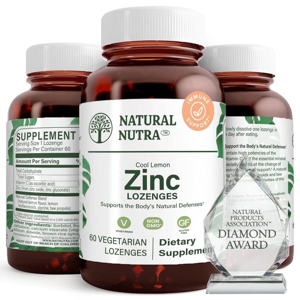 Natural Nutra Zinc Lozenges with Vitamin C, Lemon Flavor, Support Imune, Nervous System & Bone 强力,加固生物氟化物和蜜蜂 Propolis, 亚语言 锌 Gluconate, 60 植物学