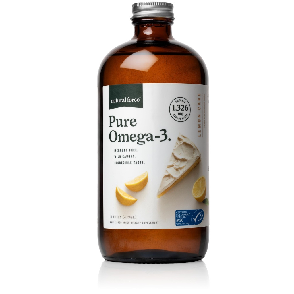 自然力量纯度Omega 3 - 液体鱼油 - 美味柠檬蛋糕 Flavor - 无汞,野生捕捉,实验室测试 - 1,326 mg Triglyceride EPA, DHA, & DA - 16 Oz Glass瓶