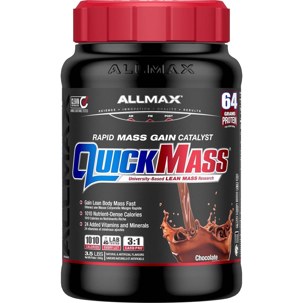 AllMAX QUICKMASS,巧克力 - 3.5磅 - 快速质量增殖催化剂 - 最高64克蛋白质 人服 - 3:1 碳对蛋白质比 - 零转脂肪 - 最高24个服