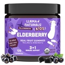 Llama Naturals Melderberry Gummys for Kids, Vegan, 有机免疫支助补编,配有维生素C和锌,Toddler Real Fruit Gummy Vitamins for unit, Chewable, no Added Sugar Cane, 120 Ct