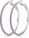 925 斯特林银耳 大型莱茵斯通 Hoop Earrings 大cubic Zirconia Hoop Earrings 薄莱茵斯通环形山女子耳环 20/30/40/50/60/70毫米口径 闪闪发光的Hoops 带有水晶的女性