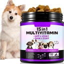 15-in-1 狗多维他命补充剂加Glucosamine & Probiotics, Natural Daily Vitamins Chews for Dogs, Pet 健康支持-皮肤免疫-Gut文摘-联合心脏,150 Pcs-Duck Flavor