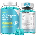 2 Pack Biotin Gummys 配有Collagen, Keratin, Hyaluronic Acid, 皮革维生素, 头发生长, 钉子, 成年女性- 蓝莓火焰, 120 Gummys